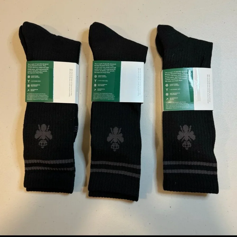 BOMBAS Lot Of 3 Black Honeycomb Arch Antimicrobial High Crew Calf Socks Men's XL
